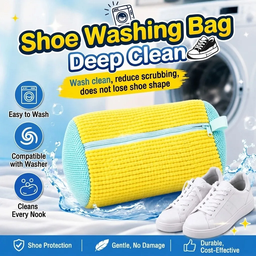 Shoe Cleaner - ふわふわファイバー360 ° シューズ洗濯用バッグ - 再利用可能で丈夫、洗濯機で洗える、ジッパー付き（1個）