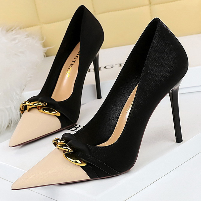 Bigtree 靴女性パンプス金属チェーン装飾ハイヒール混合 - Shoe Tree のレビューと価格