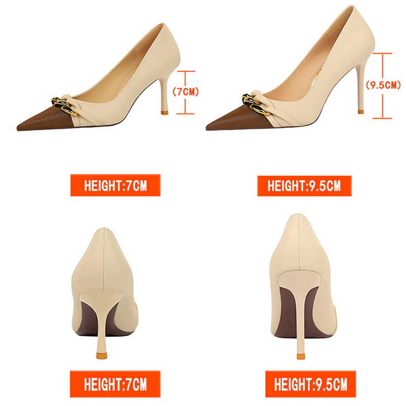 Bigtree 靴女性パンプス金属チェーン装飾ハイヒール混合 - Shoe Tree のレビューと価格